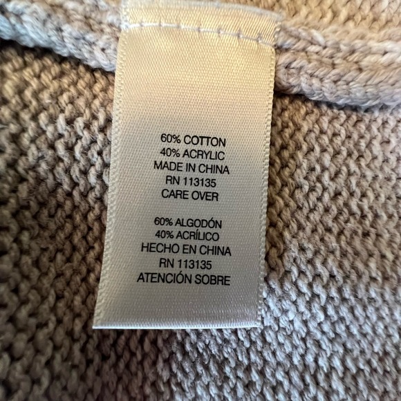 Leo‎ & Nicole Oatmeal Taupe Cardigan Windowpane Sweater Open Front Knit Size P L - Picture 9 of 10